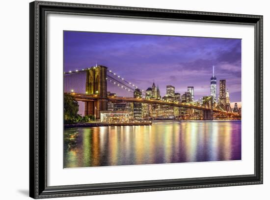 New York, New York, USA City Skyline with the Brooklyn Bridge and Manhattan Financial District Over-SeanPavonePhoto-Framed Photographic Print