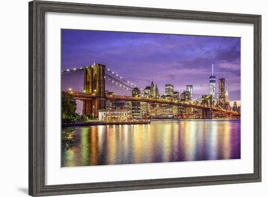 New York, New York, USA City Skyline with the Brooklyn Bridge and Manhattan Financial District Over-SeanPavonePhoto-Framed Photographic Print