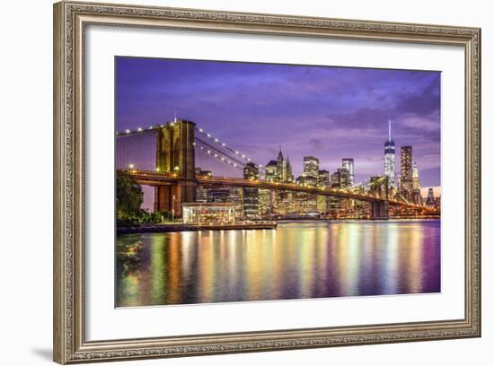 New York, New York, USA City Skyline with the Brooklyn Bridge and Manhattan Financial District Over-SeanPavonePhoto-Framed Photographic Print