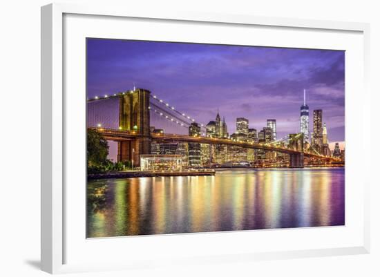 New York, New York, USA City Skyline with the Brooklyn Bridge and Manhattan Financial District Over-SeanPavonePhoto-Framed Photographic Print