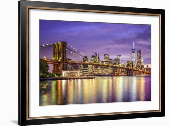 New York, New York, USA City Skyline with the Brooklyn Bridge and Manhattan Financial District Over-SeanPavonePhoto-Framed Photographic Print