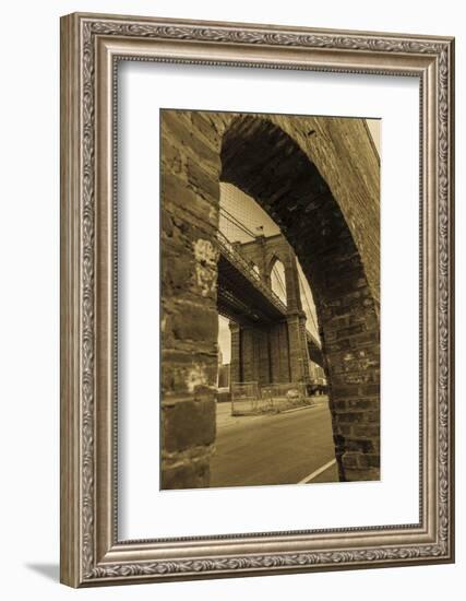 NEW YORK, NEW YORK, USA - Looking up at Manhattan Bridge - Sepia treatment-Panoramic Images-Framed Photographic Print