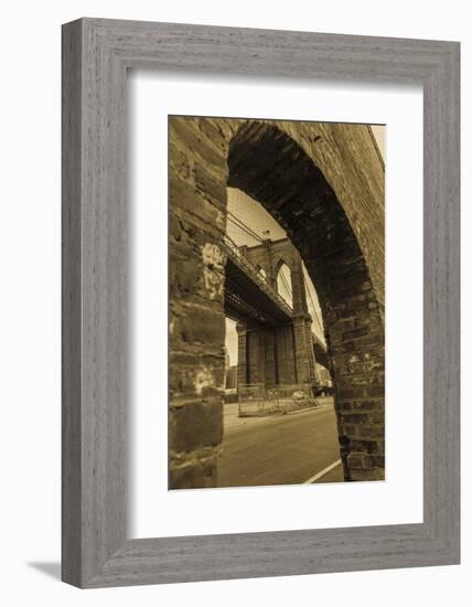 NEW YORK, NEW YORK, USA - Looking up at Manhattan Bridge - Sepia treatment-Panoramic Images-Framed Photographic Print