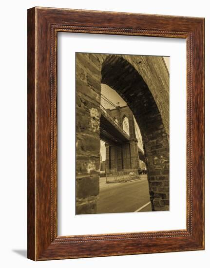 NEW YORK, NEW YORK, USA - Looking up at Manhattan Bridge - Sepia treatment-Panoramic Images-Framed Photographic Print