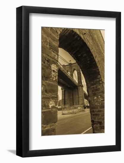 NEW YORK, NEW YORK, USA - Looking up at Manhattan Bridge - Sepia treatment-Panoramic Images-Framed Photographic Print