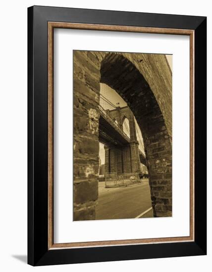 NEW YORK, NEW YORK, USA - Looking up at Manhattan Bridge - Sepia treatment-Panoramic Images-Framed Photographic Print