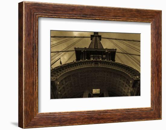 NEW YORK, NEW YORK, USA - Looking up at Manhattan Bridge - Sepia treatment-Panoramic Images-Framed Photographic Print