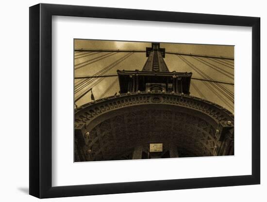 NEW YORK, NEW YORK, USA - Looking up at Manhattan Bridge - Sepia treatment-Panoramic Images-Framed Photographic Print