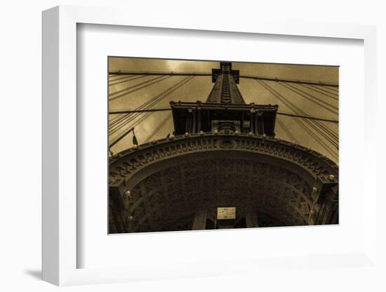NEW YORK, NEW YORK, USA - Looking up at Manhattan Bridge - Sepia treatment-Panoramic Images-Framed Photographic Print