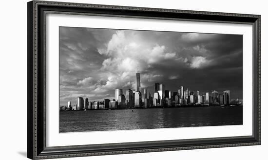 NEW YORK, NEW YORK, USA - New York City Spectacular Sunset fin black and white focuses on One Wo...-Panoramic Images-Framed Photographic Print