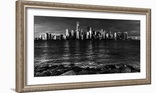 NEW YORK, NEW YORK, USA - New York City Spectacular Sunset in black and white focuses on One Wor...-Panoramic Images-Framed Photographic Print