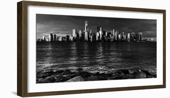 NEW YORK, NEW YORK, USA - New York City Spectacular Sunset in black and white focuses on One Wor...-Panoramic Images-Framed Photographic Print