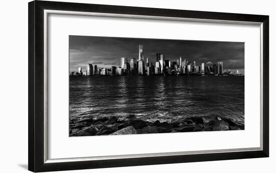 NEW YORK, NEW YORK, USA - New York City Spectacular Sunset in black and white focuses on One Wor...-Panoramic Images-Framed Photographic Print