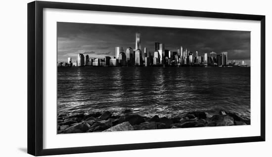 NEW YORK, NEW YORK, USA - New York City Spectacular Sunset in black and white focuses on One Wor...-Panoramic Images-Framed Photographic Print