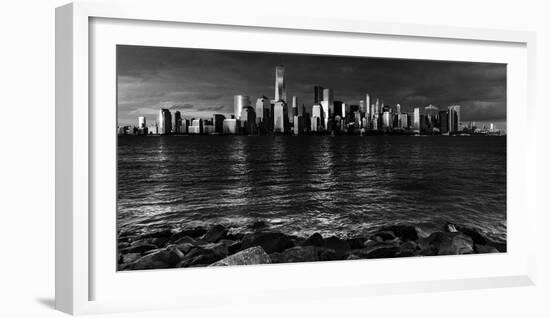 NEW YORK, NEW YORK, USA - New York City Spectacular Sunset in black and white focuses on One Wor...-Panoramic Images-Framed Photographic Print