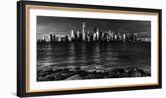 NEW YORK, NEW YORK, USA - New York City Spectacular Sunset in black and white focuses on One Wor...-Panoramic Images-Framed Photographic Print