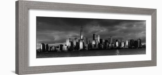NEW YORK, NEW YORK, USA - New York City Spectacular Sunset in black and white focuses on One Wor...-Panoramic Images-Framed Photographic Print