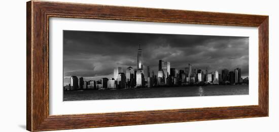 NEW YORK, NEW YORK, USA - New York City Spectacular Sunset in black and white focuses on One Wor...-Panoramic Images-Framed Photographic Print