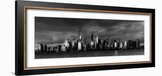 NEW YORK, NEW YORK, USA - New York City Spectacular Sunset in black and white focuses on One Wor...-Panoramic Images-Framed Photographic Print