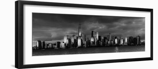 NEW YORK, NEW YORK, USA - New York City Spectacular Sunset in black and white focuses on One Wor...-Panoramic Images-Framed Photographic Print