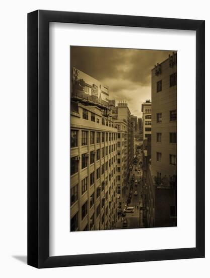 NEW YORK, NEW YORK, USA - Office buildings with sepiatone treatment down a Brooklyn corridor, NY NY-Panoramic Images-Framed Photographic Print