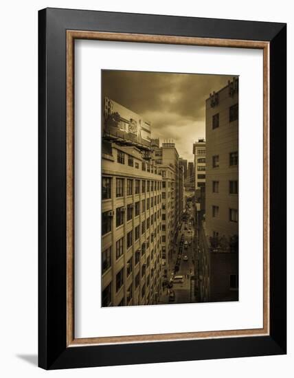NEW YORK, NEW YORK, USA - Office buildings with sepiatone treatment down a Brooklyn corridor, NY NY-Panoramic Images-Framed Photographic Print