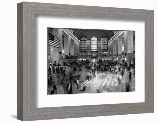 New York, New York, USA - Passengers walking in great hall of Grand Central Station in black and...-Panoramic Images-Framed Photographic Print