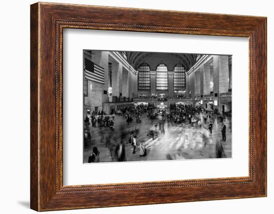 New York, New York, USA - Passengers walking in great hall of Grand Central Station in black and...-Panoramic Images-Framed Photographic Print