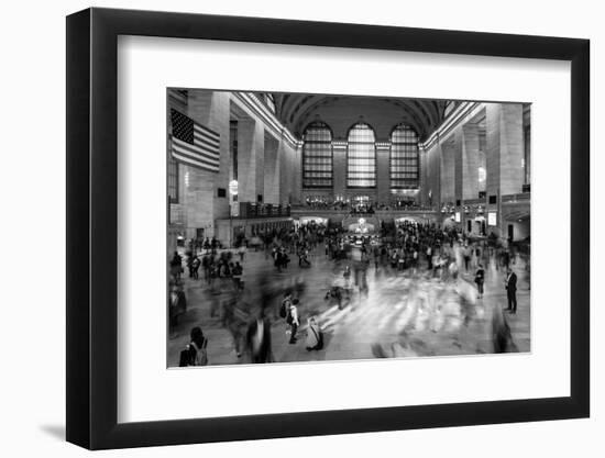 New York, New York, USA - Passengers walking in great hall of Grand Central Station in black and...-Panoramic Images-Framed Photographic Print