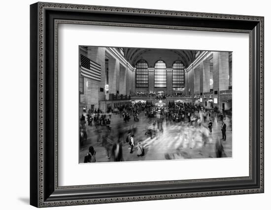 New York, New York, USA - Passengers walking in great hall of Grand Central Station in black and...-Panoramic Images-Framed Photographic Print