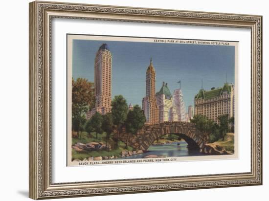 New York, NY - Central Park at 59th Street, Savoy Plaza-Lantern Press-Framed Art Print