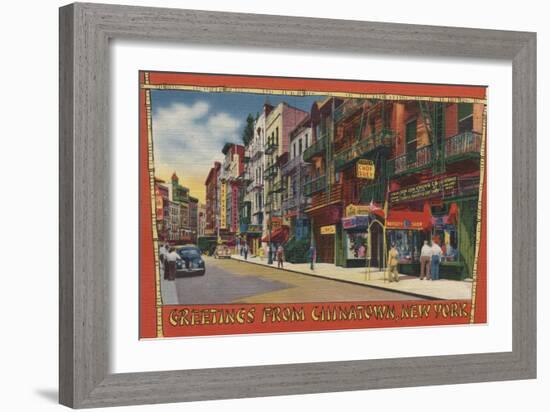 New York, NY - Greetings From Chinatown NYC-Lantern Press-Framed Art Print
