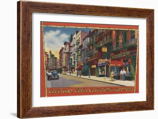 New York, NY - Greetings From Chinatown NYC-Lantern Press-Framed Art Print