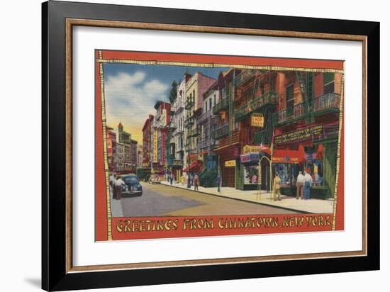 New York, NY - Greetings From Chinatown NYC-Lantern Press-Framed Art Print