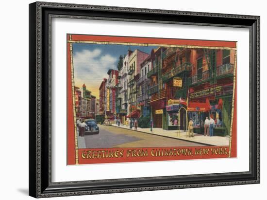 New York, NY - Greetings From Chinatown NYC-Lantern Press-Framed Art Print