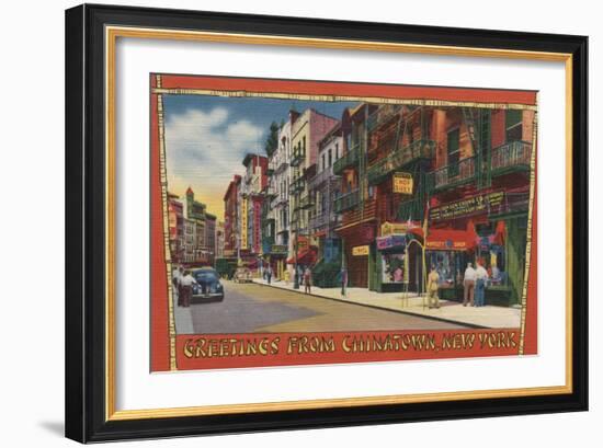 New York, NY - Greetings From Chinatown NYC-Lantern Press-Framed Art Print