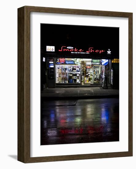 New York, NY, USA - Smoke Shop neon lights reflect in wet streets of New York-Panoramic Images-Framed Photographic Print