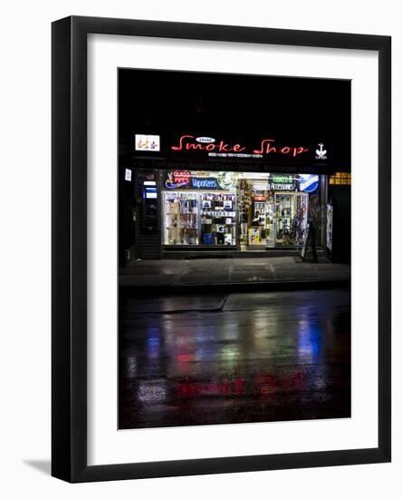 New York, NY, USA - Smoke Shop neon lights reflect in wet streets of New York-Panoramic Images-Framed Photographic Print