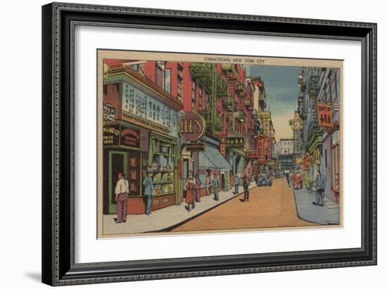 New York, NY - View of Chinatown Shops-Lantern Press-Framed Art Print