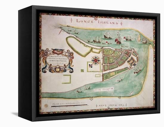 New York Old Map. By Unknown Author, Published 1664-marzolino-Framed Stretched Canvas