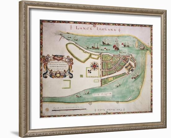 New York Old Map. By Unknown Author, Published 1664-marzolino-Framed Art Print