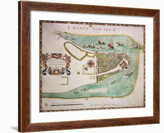 New York Old Map. By Unknown Author, Published 1664-marzolino-Framed Art Print