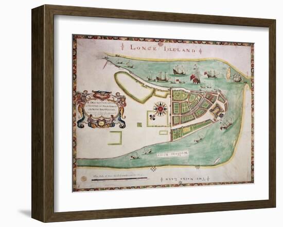 New York Old Map. By Unknown Author, Published 1664-marzolino-Framed Art Print