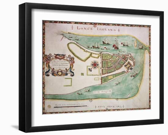New York Old Map. By Unknown Author, Published 1664-marzolino-Framed Art Print
