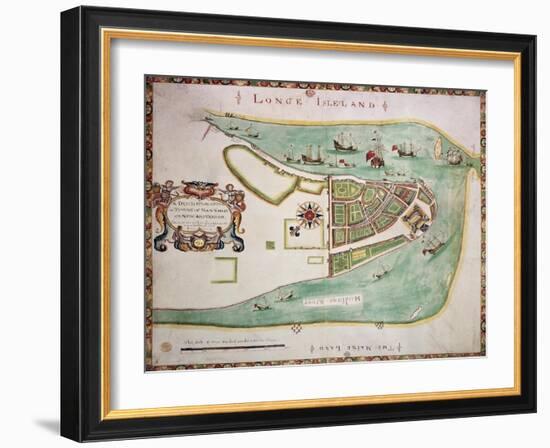 New York Old Map. By Unknown Author, Published 1664-marzolino-Framed Art Print