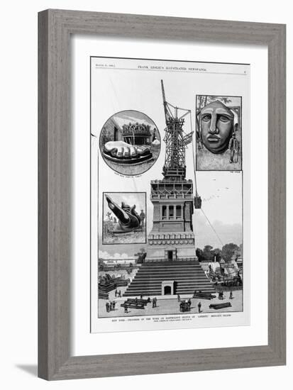 New York - Progress of the Work on Bartholdi's Statue of Liberty, Bedloe's Island. from a Sketch By-null-Framed Giclee Print