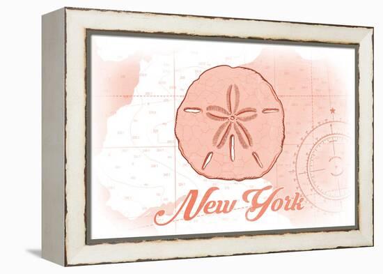 New York - Sand Dollar - Coral - Coastal Icon-Lantern Press-Framed Stretched Canvas