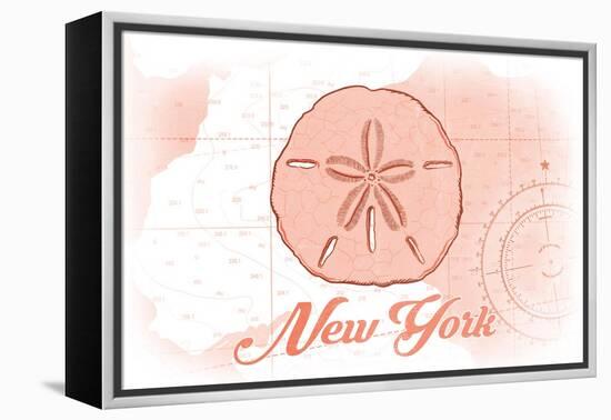 New York - Sand Dollar - Coral - Coastal Icon-Lantern Press-Framed Stretched Canvas