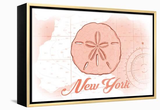 New York - Sand Dollar - Coral - Coastal Icon-Lantern Press-Framed Stretched Canvas