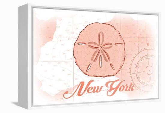 New York - Sand Dollar - Coral - Coastal Icon-Lantern Press-Framed Stretched Canvas